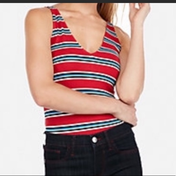 Express Striped Double V Tank Petite - Picture 1 of 4